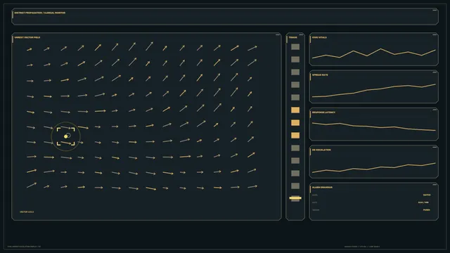 Fictional Unrest Vector Monitoring HUD with Telemetry Panels