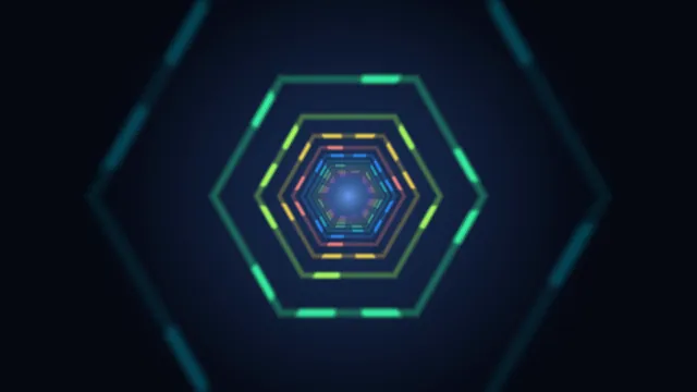 Neon Hexagonal Tunnel with Concentric Segmented Rings