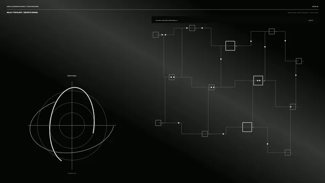 Monochrome Space Relay Topology and Gimbal HUD