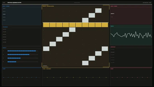 Cybersecurity Protocol Matrix HUD with Traffic and Anomaly Panels