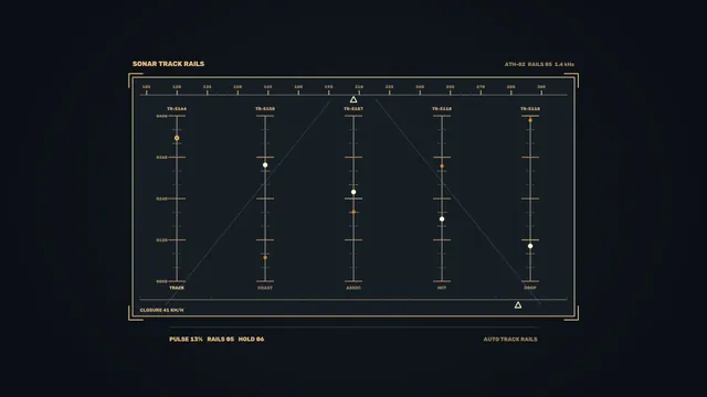 Amber Sonar Track Rails HUD – Sci-Fi Telemetry Interface 4K Wallpaper