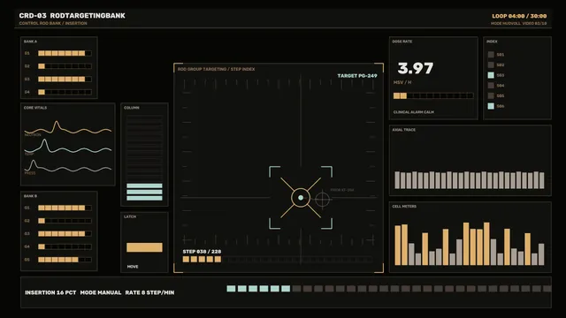 Fictional Reactor Monitoring HUD with Rod Targeting Telemetry
