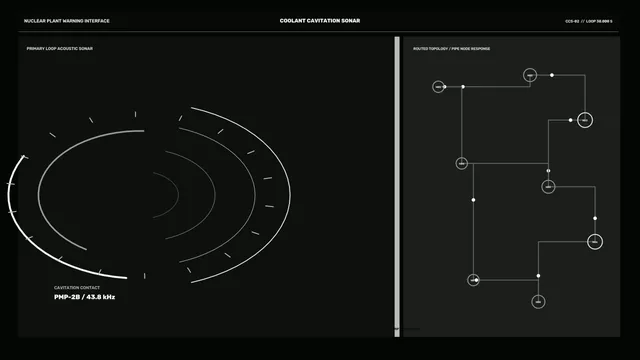 Coolant Cavitation Sonar HUD and Pipe Topology Interface — Sci-Fi 4K Wallpaper