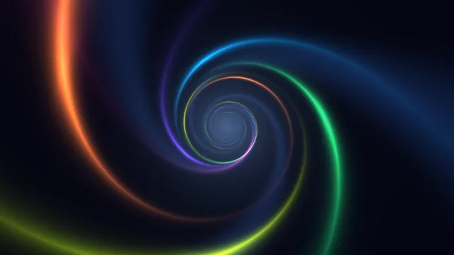 Neon Spiral Tunnel with Glowing Curved Rings 4K Wallpaper