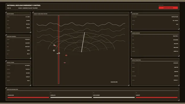 Fictional Nuclear Emergency Tracking HUD Interface 4K Wallpaper