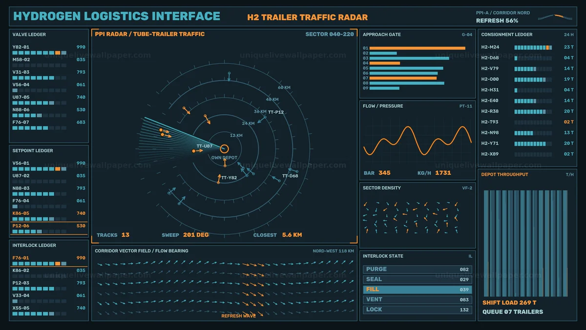 Watermarked thumbnail for Hydrogen Logistics Radar Dashboard Seamless Loop