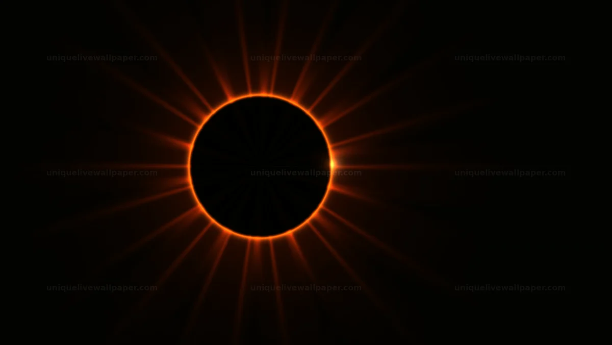 Solar flare eclipse background shows a dark circle with light rays