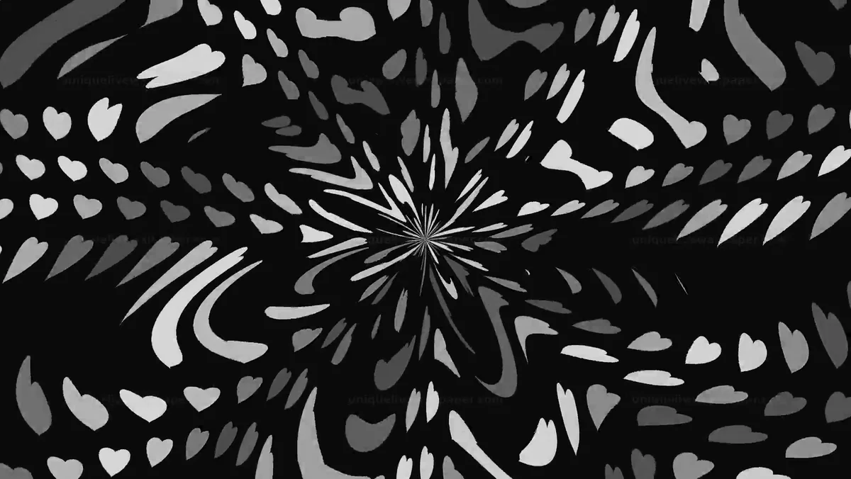 Abstract Monochrome Heart Vortex Background Seamless Loop