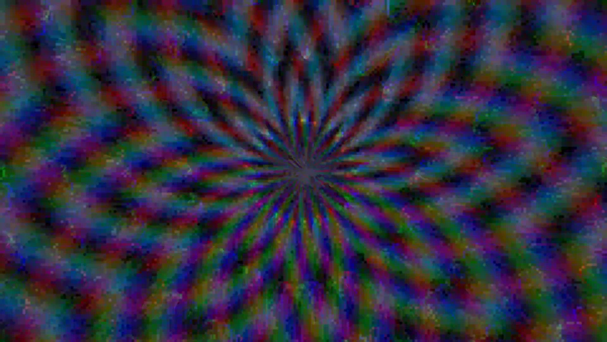 Color channel displacement background shows a swirling pattern