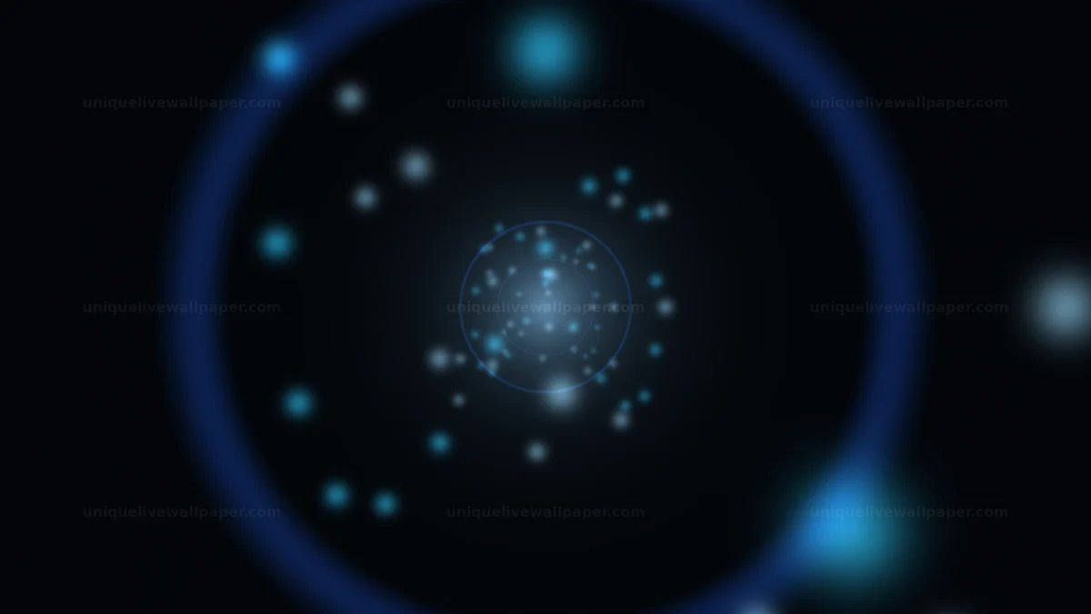 Electric blue space portal background shows glowing orbs and circles