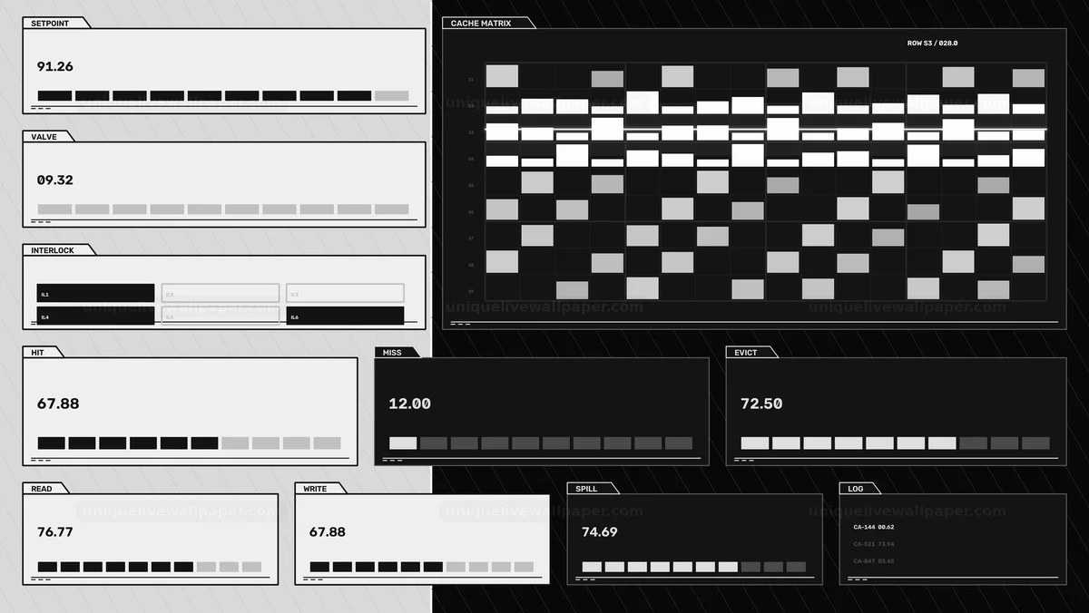 Monochrome Cache Matrix Diagnostic HUD
