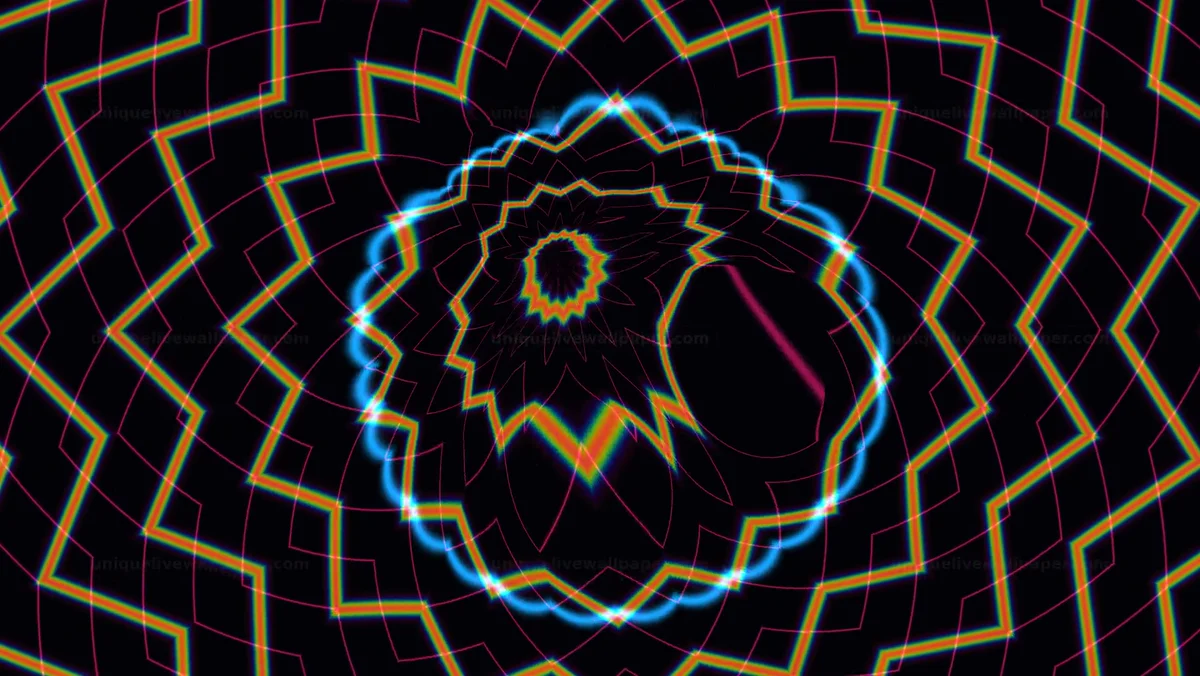 Distorted kaleidoscope mandala background provides visual movement