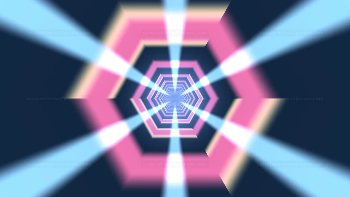 Watermarked thumbnail for Neon Hexagonal Tunnel Light Beams Seamless Loop