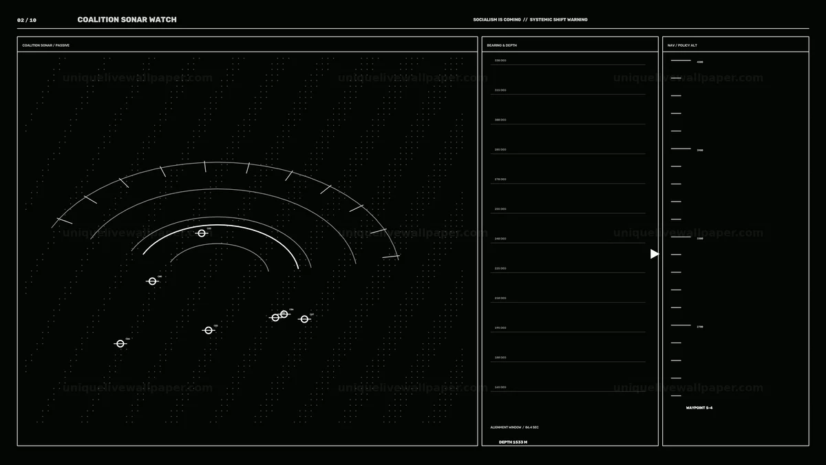 Watermarked thumbnail for Monochrome Political Warning Sonar Dashboard Seamless Loop