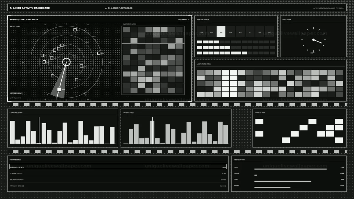 AI Agent Activity Dashboard HUD Interface
