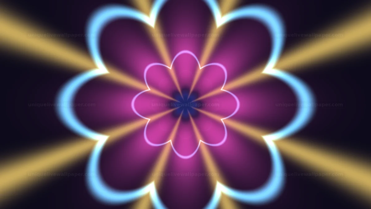 Watermarked thumbnail for Neon Kaleidoscopic Flower Pattern Seamless Loop
