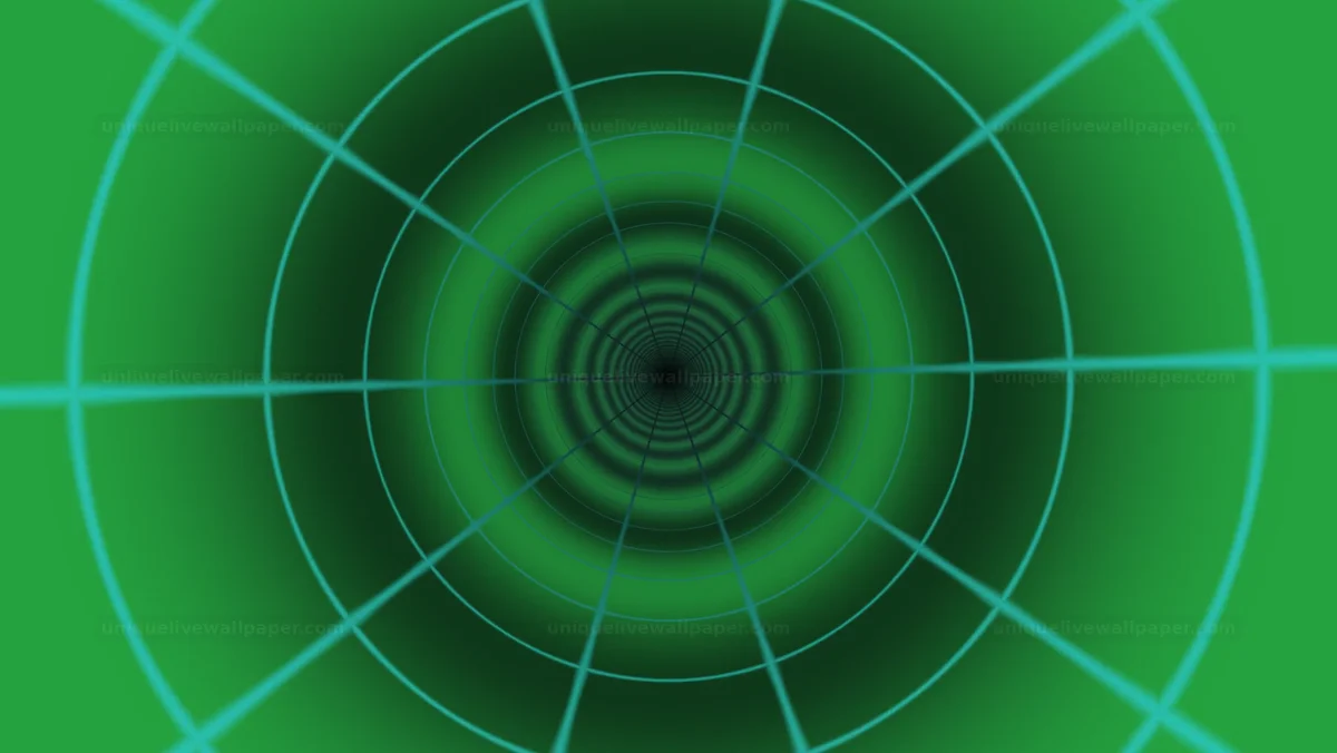 Dynamic wormhole passage background shows a green tunnel effect