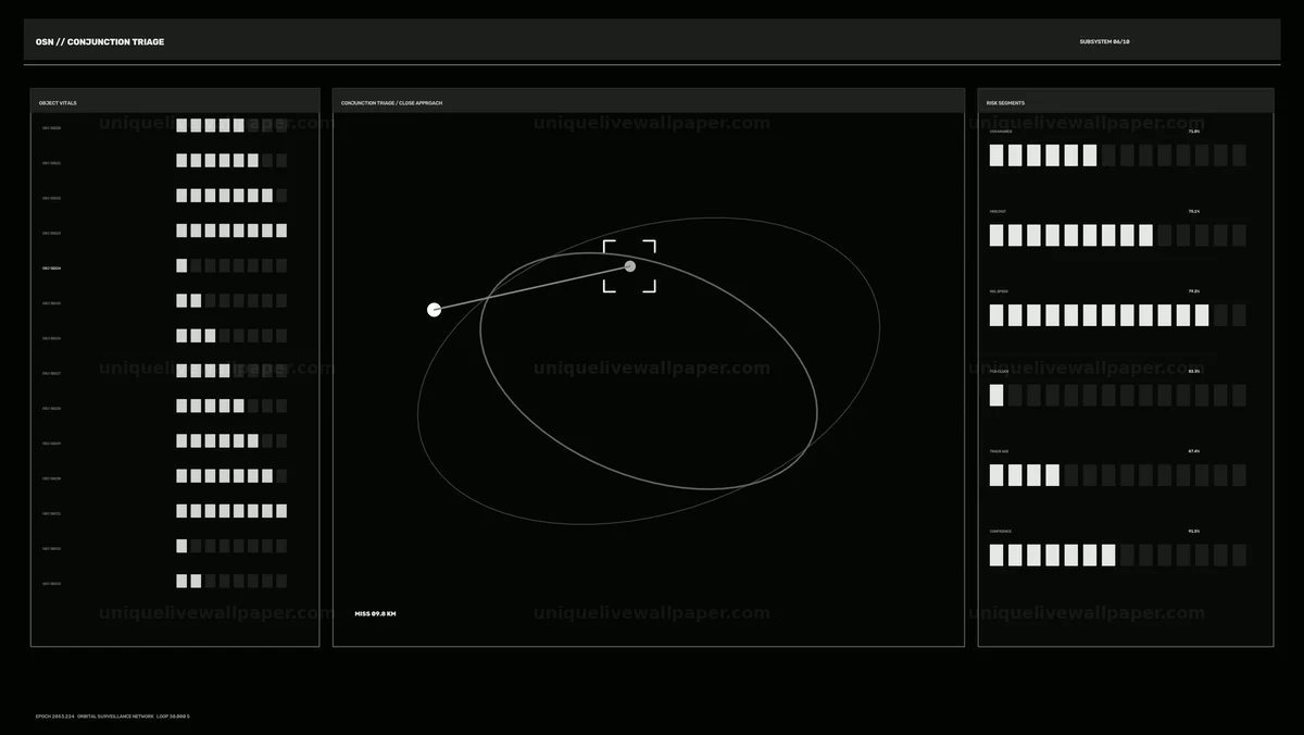 Orbital Surveillance HUD for Conjunction Tracking Seamless Loop