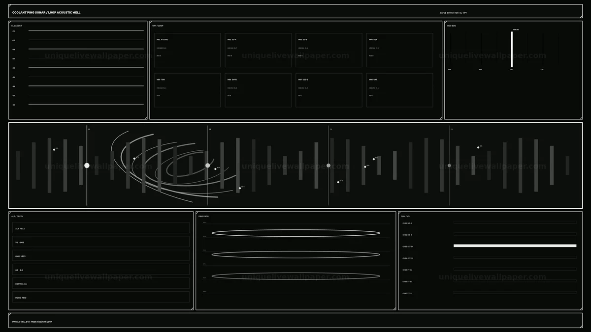 Watermarked thumbnail for Monochrome Sonar Data HUD Dashboard Seamless Loop