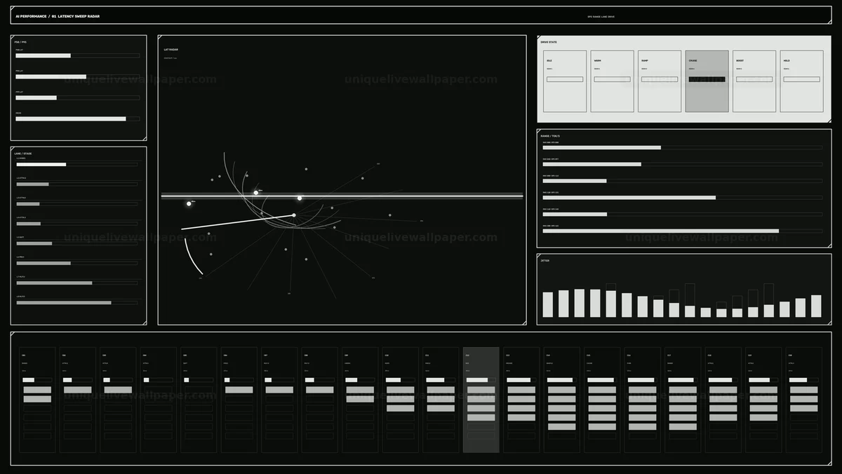 AI Performance Metrics HUD with Radar and Charts
