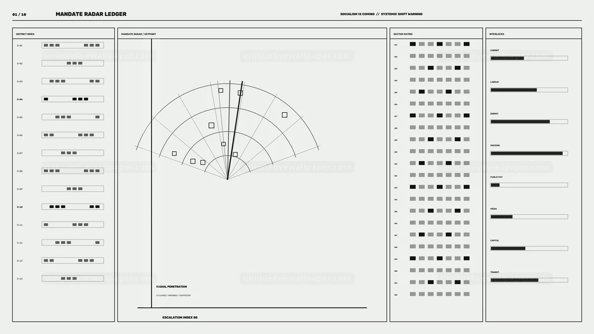 Monochrome Political Warning Dashboard Seamless Loop