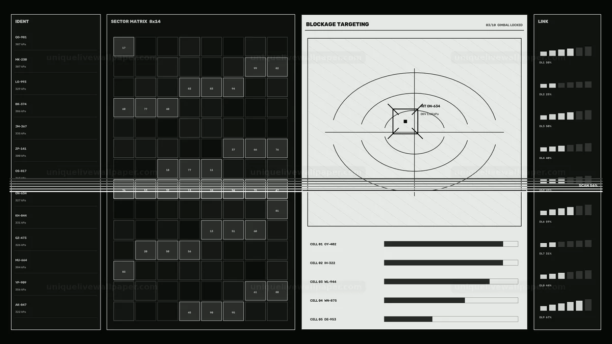 Military Targeting HUD with Radar Sector Matrix