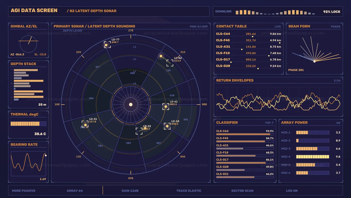 Futuristic Sonar Contact Tracking HUD Seamless Loop