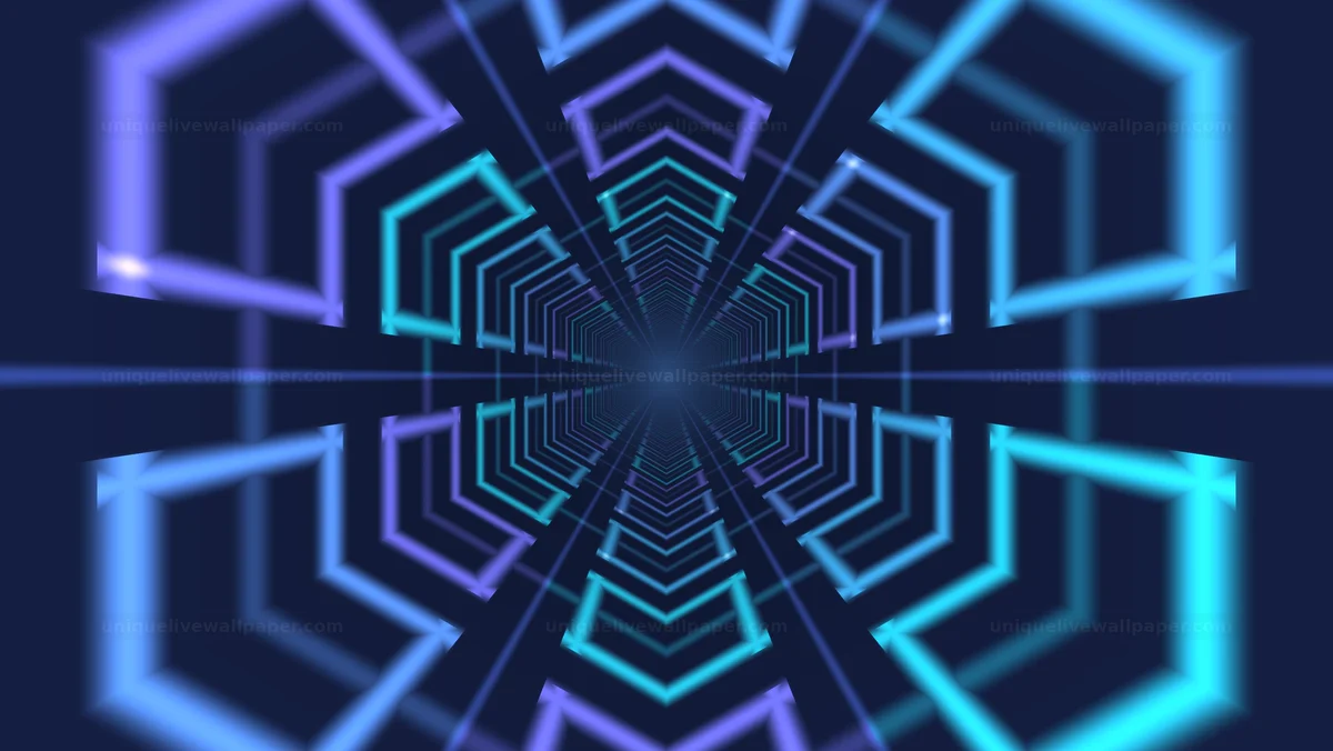 Watermarked thumbnail for Neon Hexagonal Tunnel Flight Seamless Loop