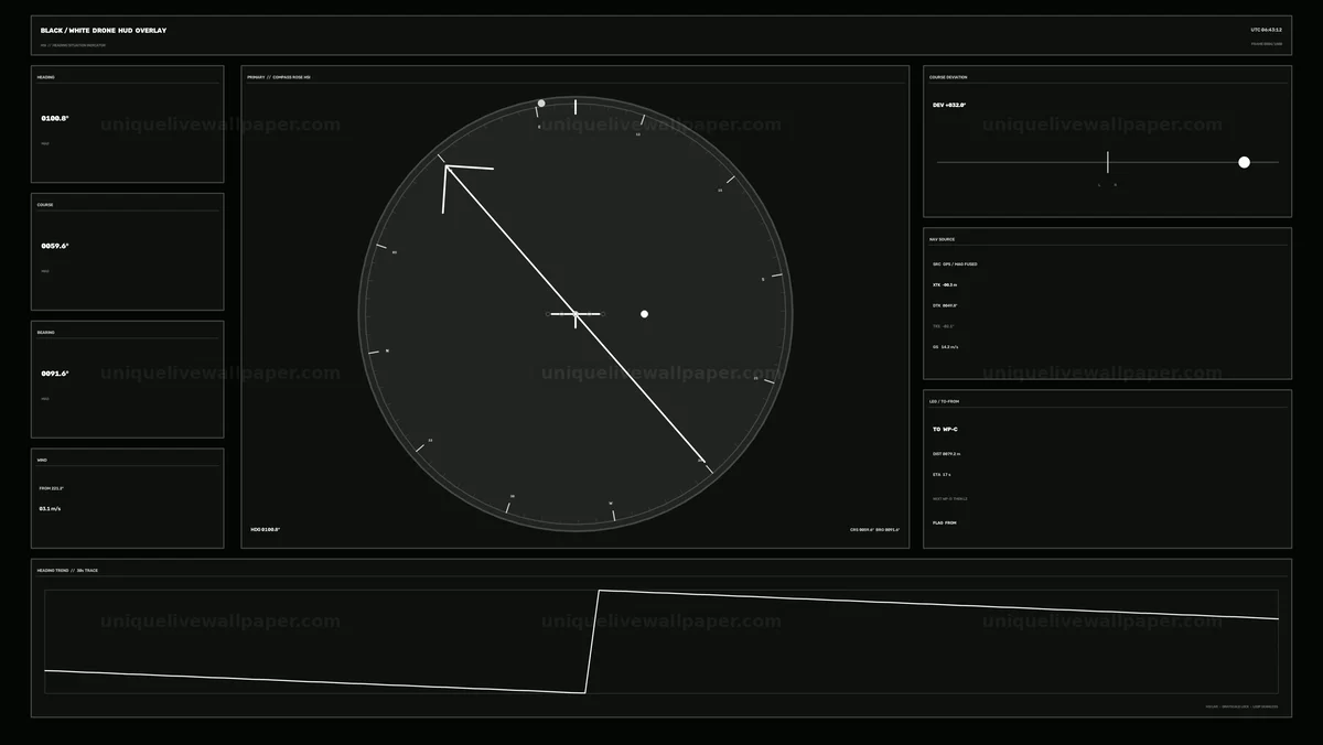 Black and White Drone Navigation HUD Overlay Seamless Loop