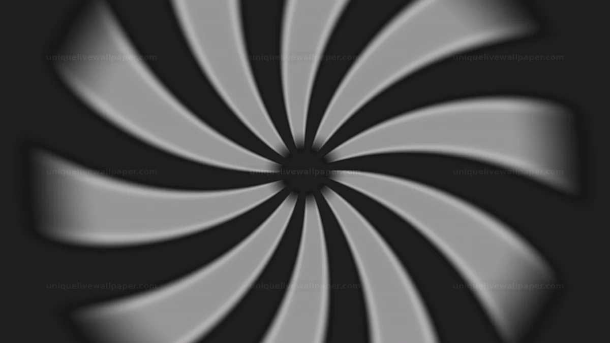 Black and white rotating pinwheel background creates dynamic motion