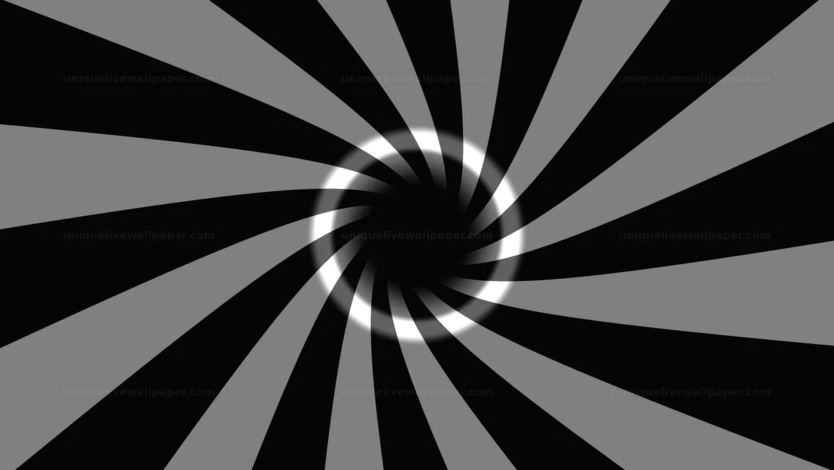 Black and white rotating pinwheel background creates a dynamic scene