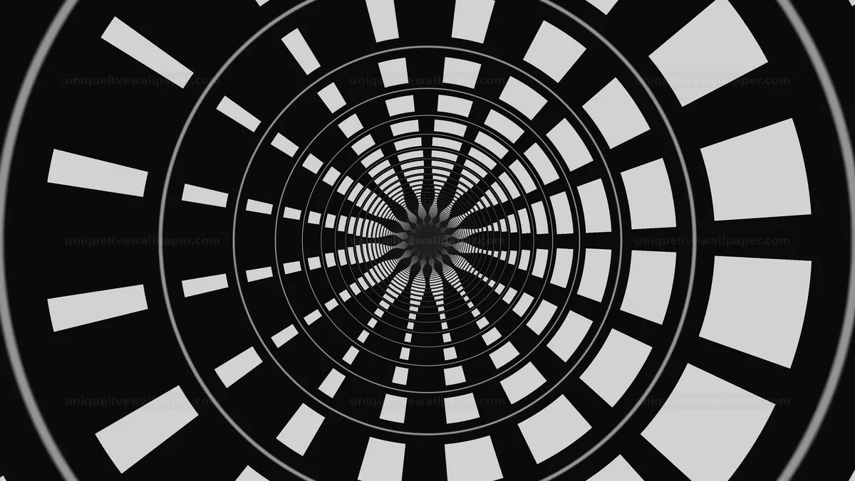 Black and white warped typography tunnel creates an immersive view