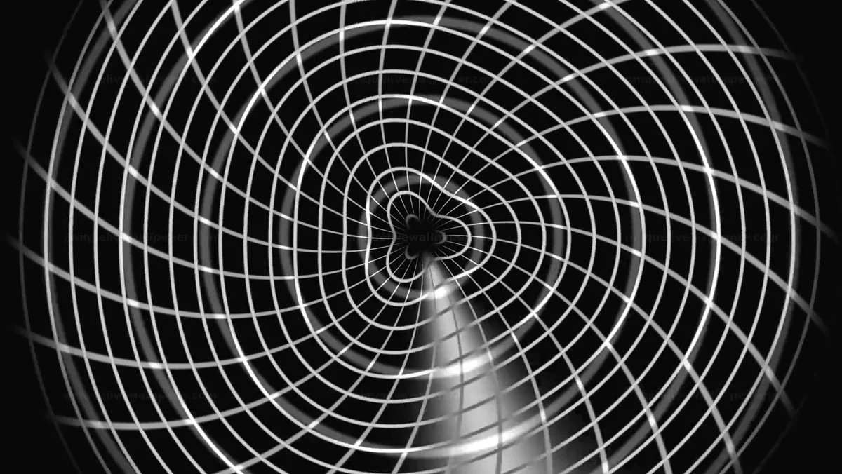 Watermarked thumbnail for Black and white warped spiral grid background creates visual depth