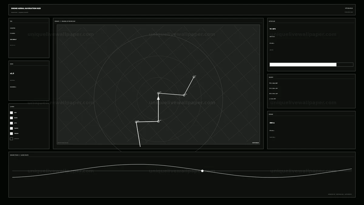 Watermarked thumbnail for Drone Aerial Navigation Route HUD Seamless Loop