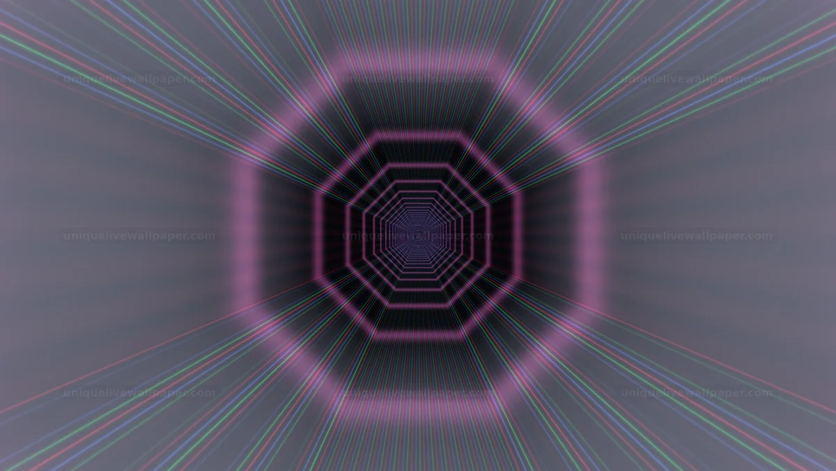 Retro neon space tunnel background shows light lines moving forward